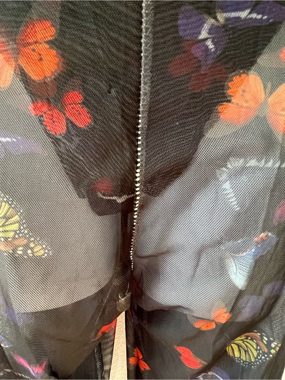 Butterfly Floral Mesh Ruffle Flare Pants Sheer High Rise Fairy Grunge Goth Y2K - Picture 5 of 7